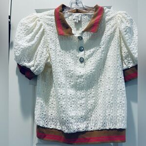 Sporty White Lace Puff Sleeve Top